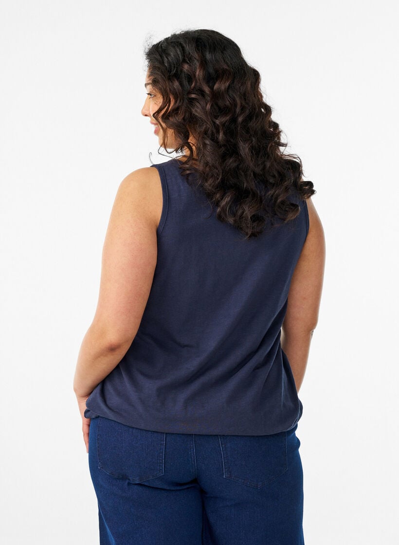 Tank topp i &oslash;kologisk bomull med V-hals og knapper, Bl&aring;, Model image number 2