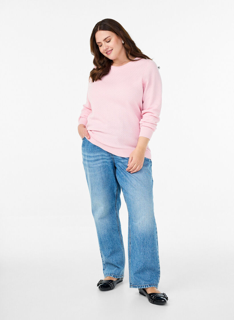 Strikkebluse i bomull med strukturmønster, Rosa, Model image number 1