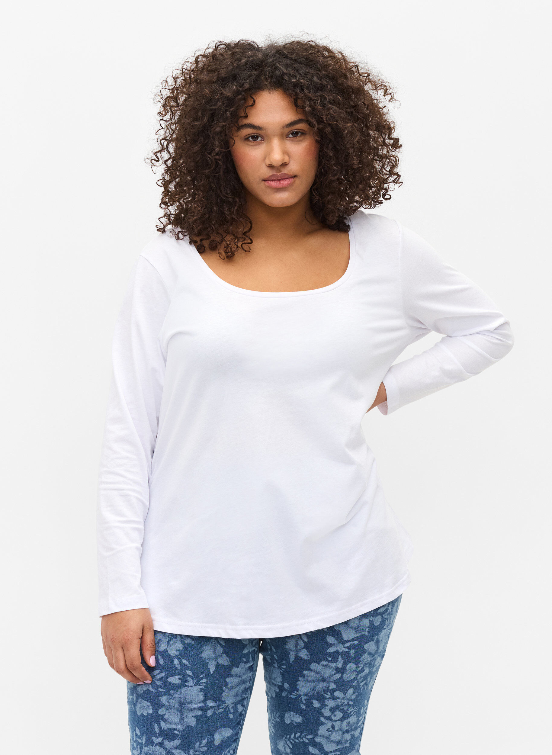 Zizzi Basisgenser i bomull, 2 stk., Navy B/B White, Model image number 0