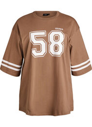 Oversized college T-skjorte med 3/4 ermer, Brun