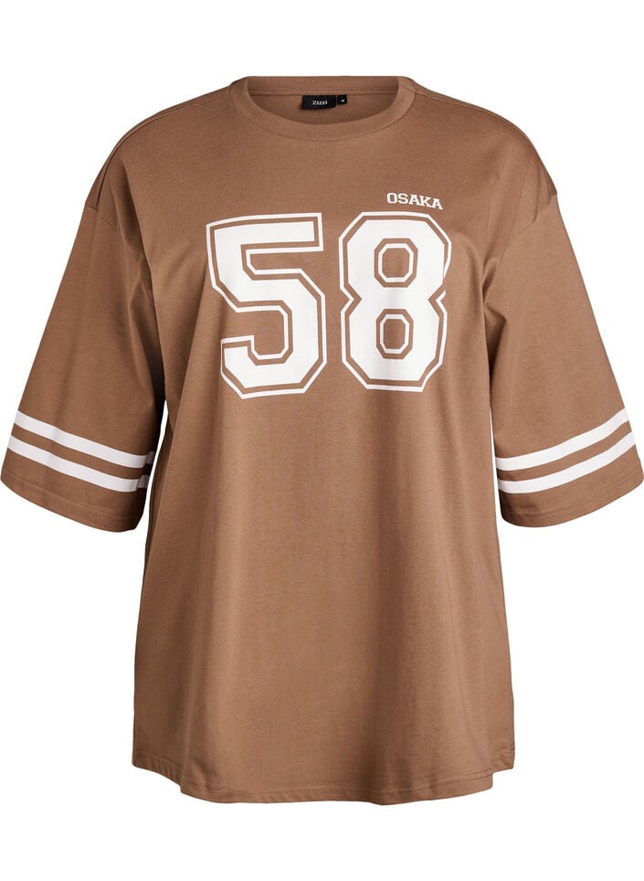Oversized college T-skjorte med 3/4 ermer, Brun, Packshot image number 0