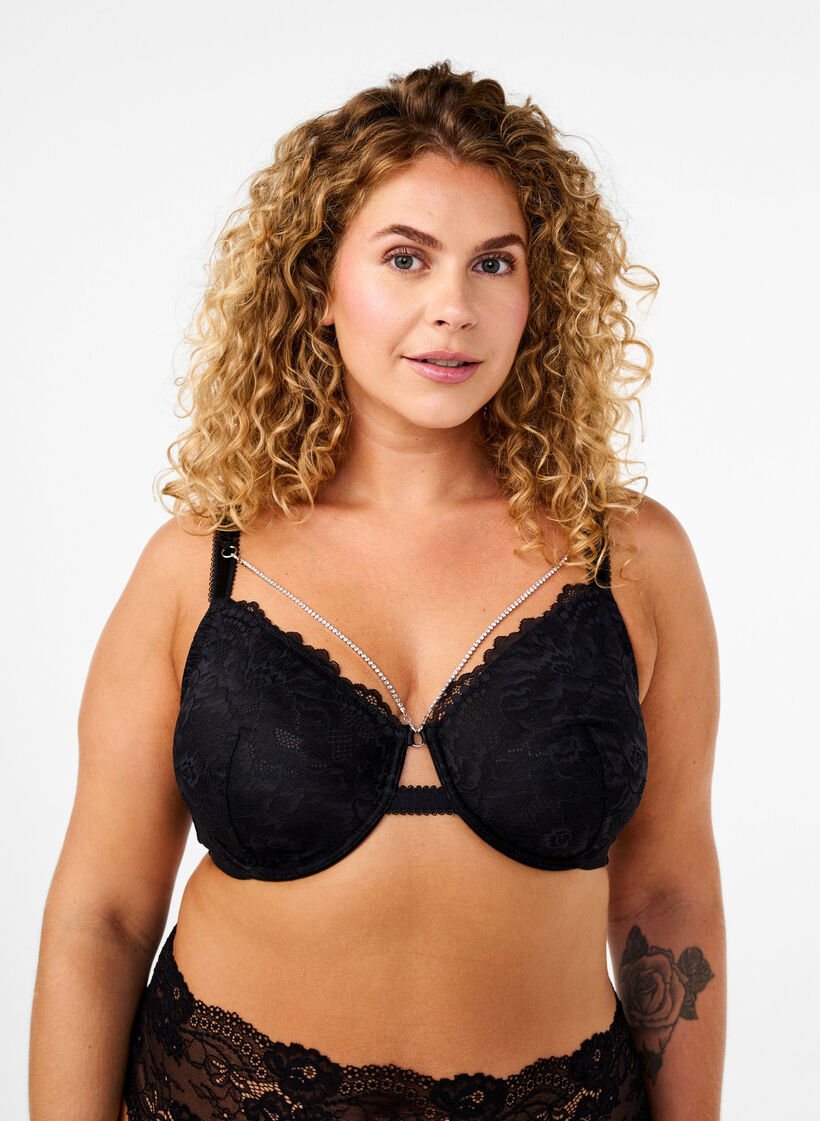 Fulldekning blonde-BH med kjededetalj, Black, Model