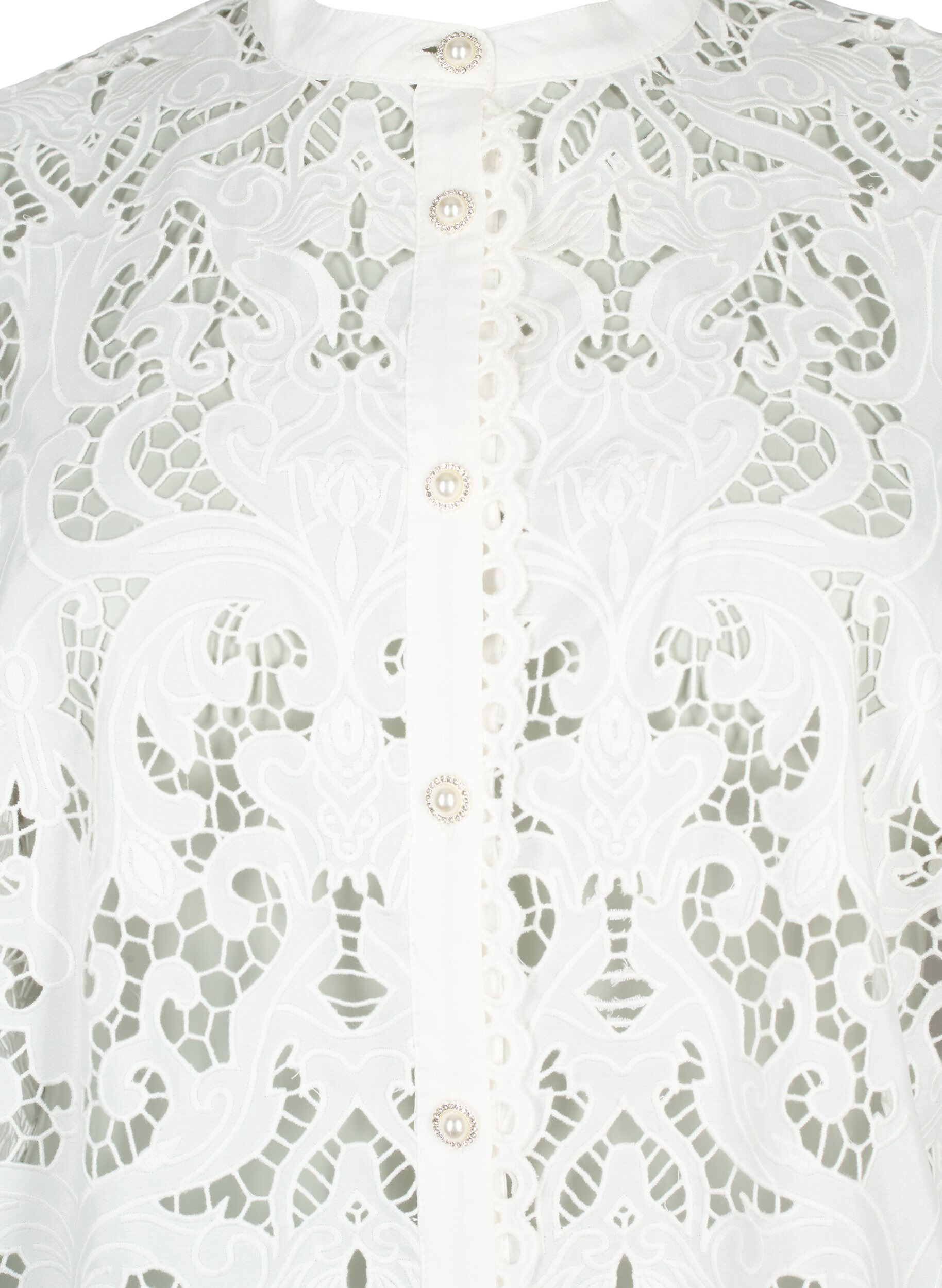 Zizzi Langermet skjortebluse med blonder, White, Packshot image number 2