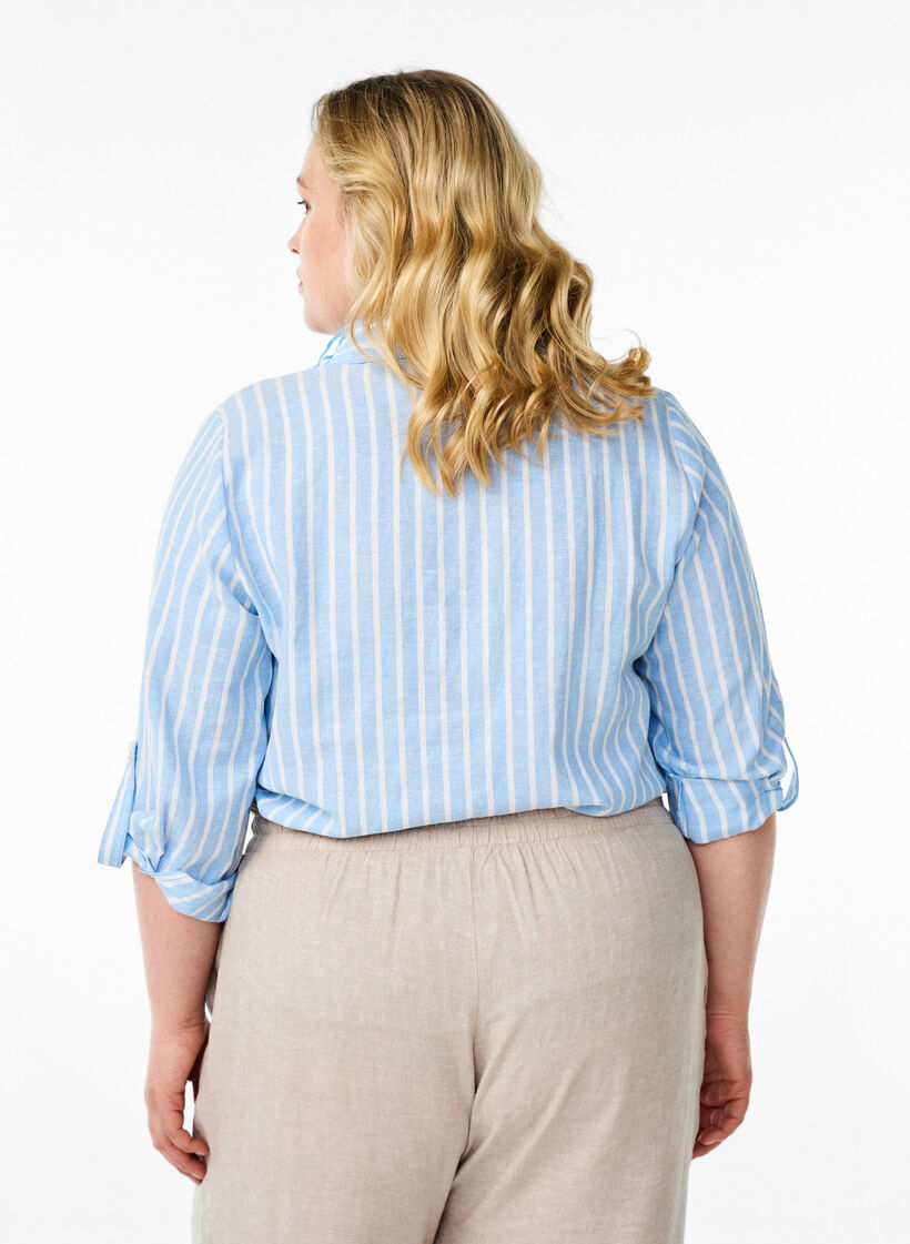 Skjorte i lin og viskose med 3/4 ermer, Bl&aring;, Model image number 2