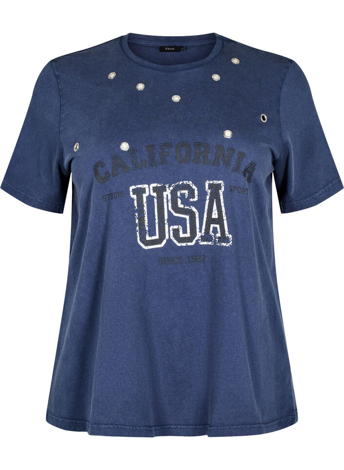 T-skjorte med maljer og trykk, Navy Washed , Packshot image number 0