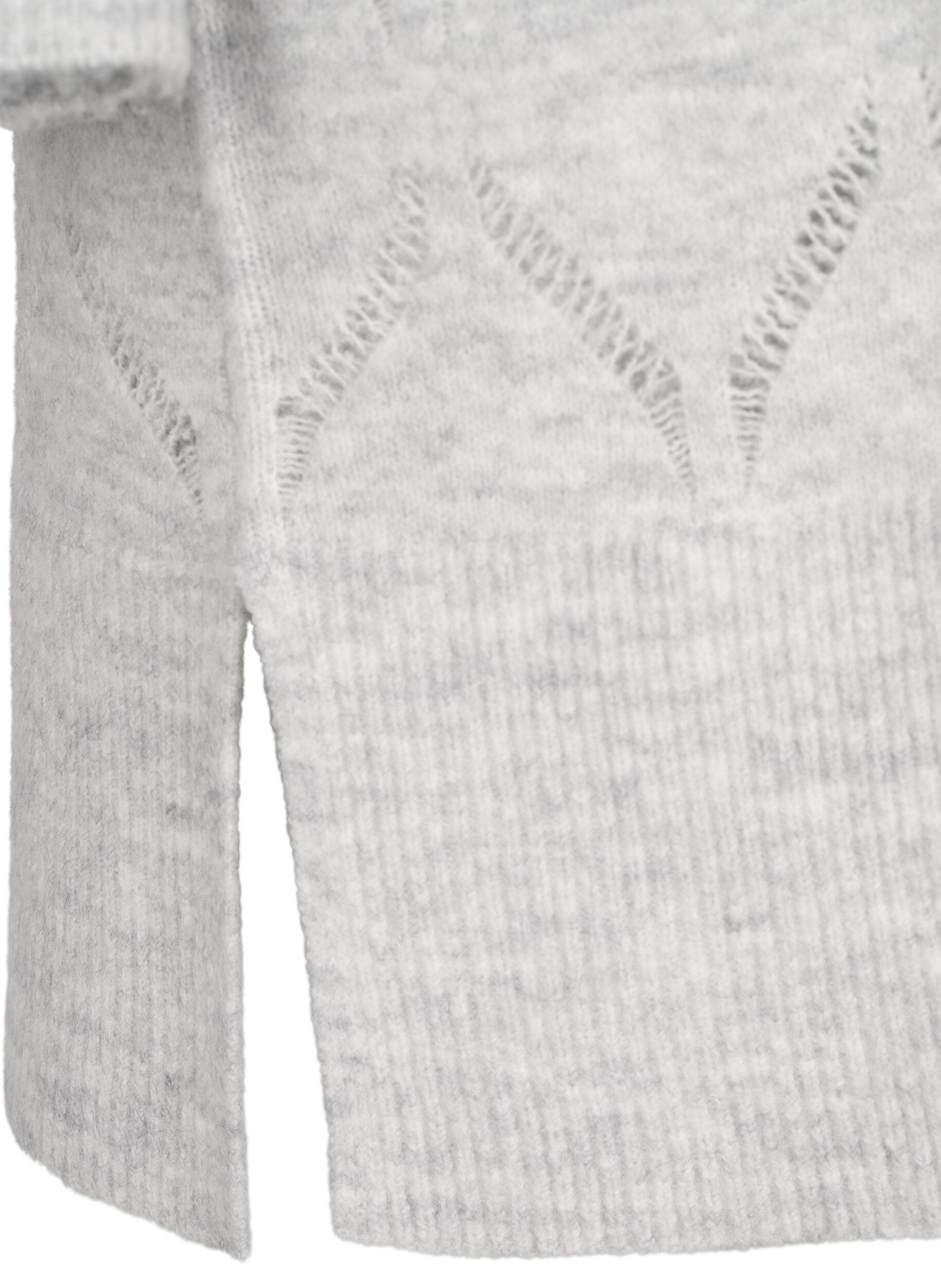 Zizzi Strikket cardigan med lange ermer, Light Grey Melange, Packshot image number 3