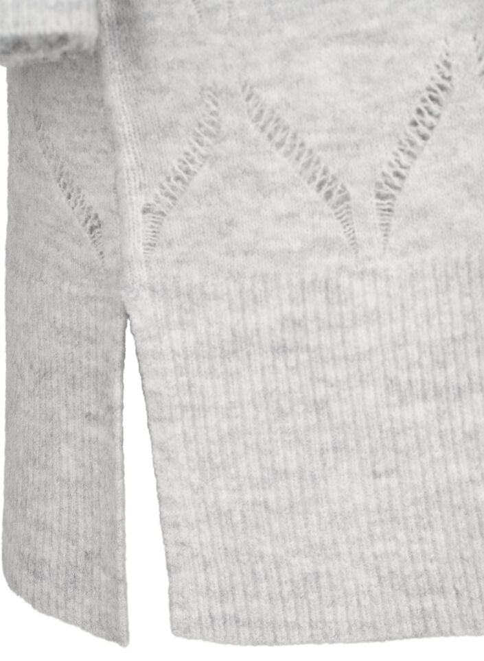 Strikket cardigan med lange ermer, Light Grey Melange, Packshot image number 3