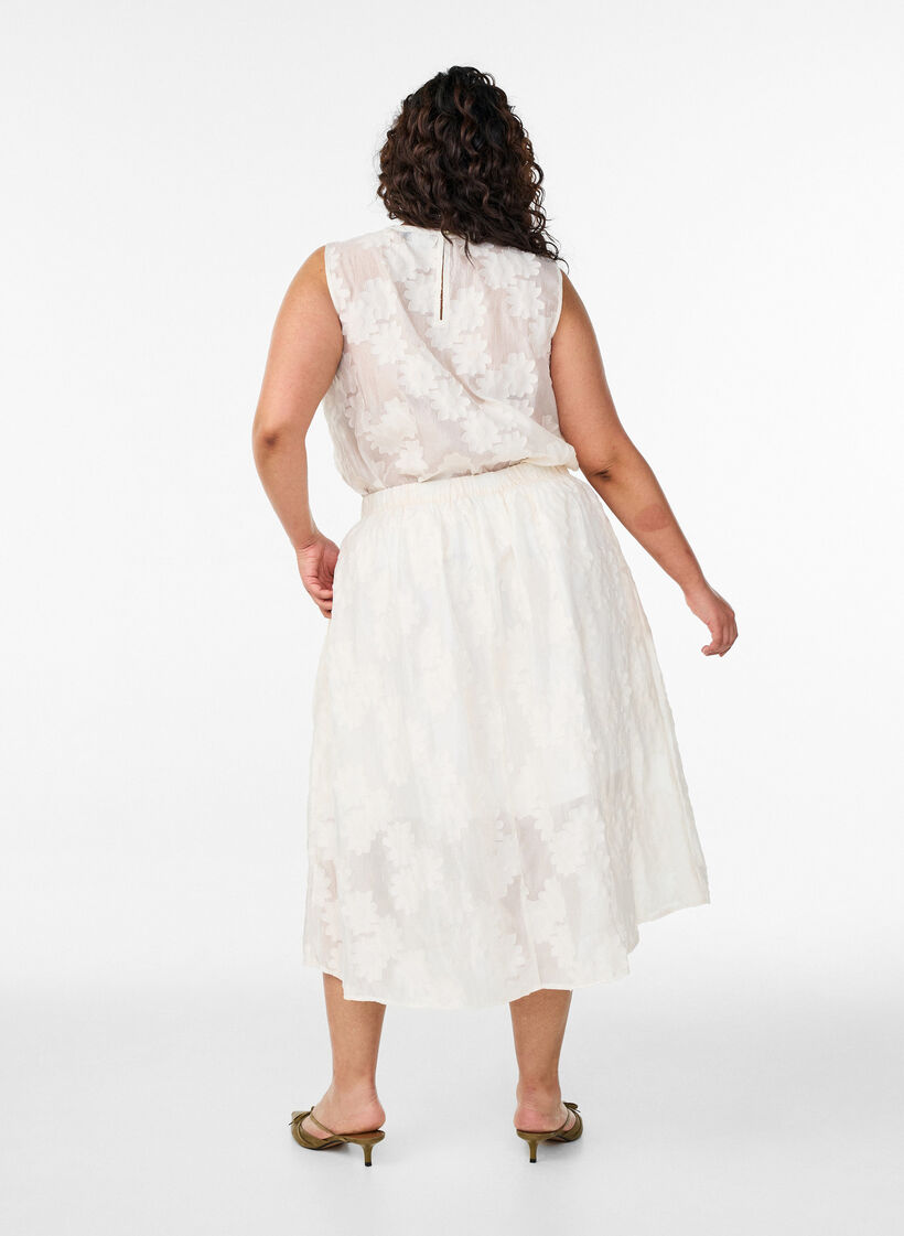 Blomstrete jacquard midiskj&oslash;rt, Vanilje, Model image number 1