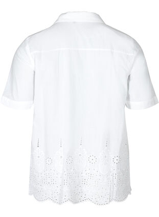 Kortermet skjorte med broderi anglaise, Bright White, Packshot image number 1