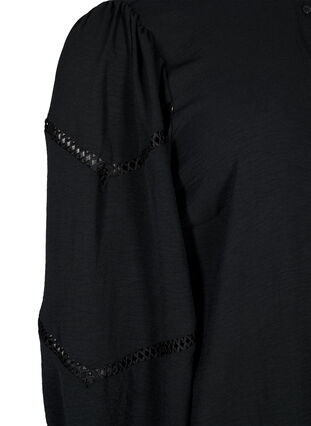 Skjortebluse med heklede detaljer, Black, Packshot image number 3