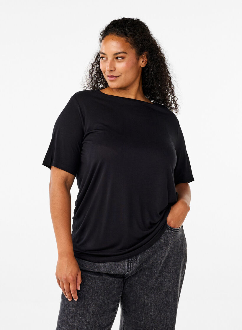 T-skjorte i ull og viskose, Black, Model image number 0