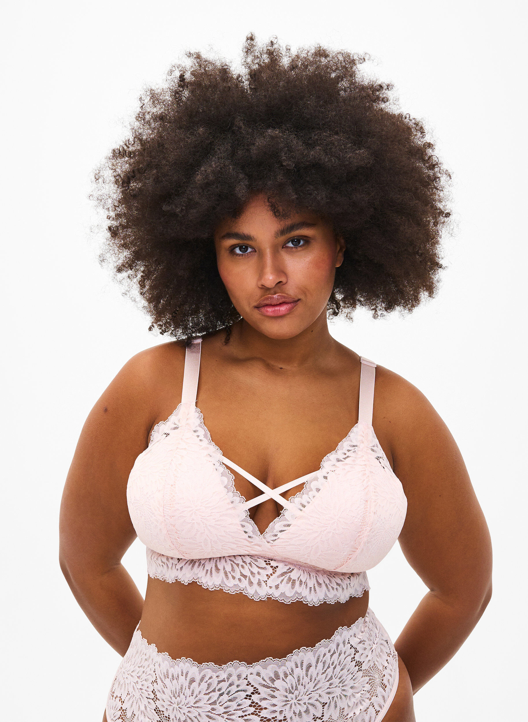 Zizzi Bralette med snor og myk vattering, Peach Blush, Model image number 0