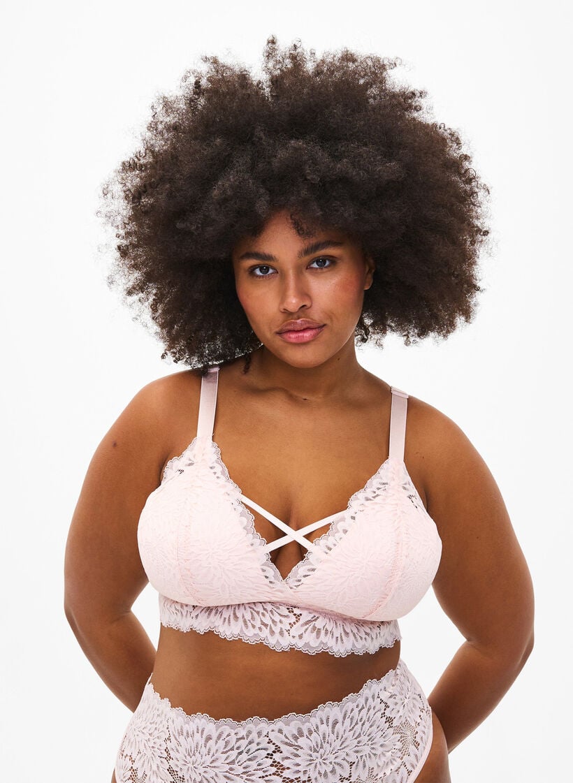 Bralette med snor og myk vattering, Peach Blush, Model image number 0