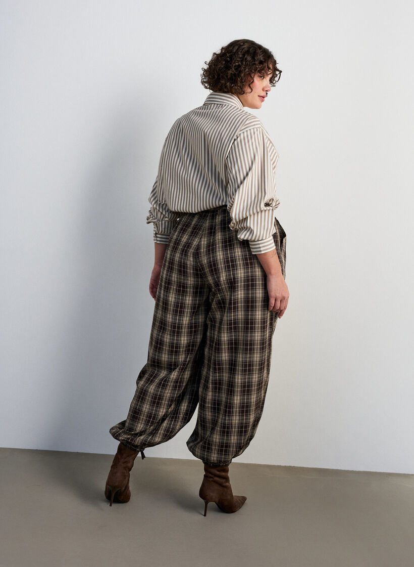 Rutete ballongbukser med h&oslash;y midje, Gr&oslash;nn, Model image number 1