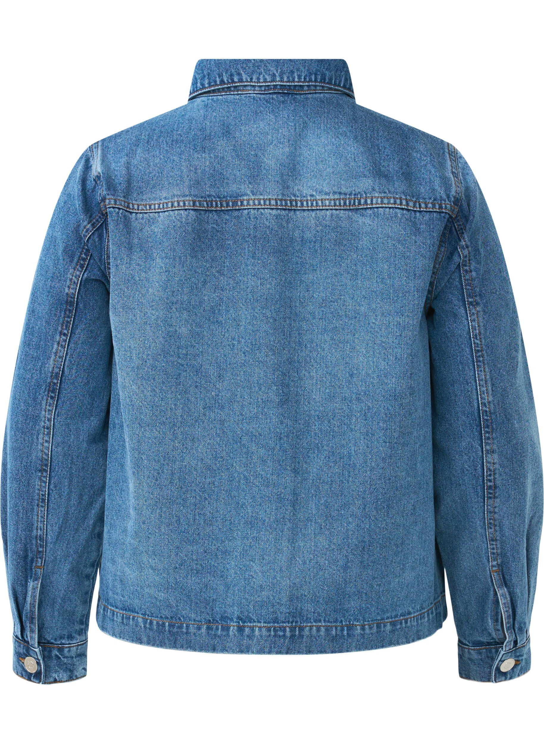 Zizzi Skjortejakke i denim med lommer, Blue Denim, Packshot image number 1