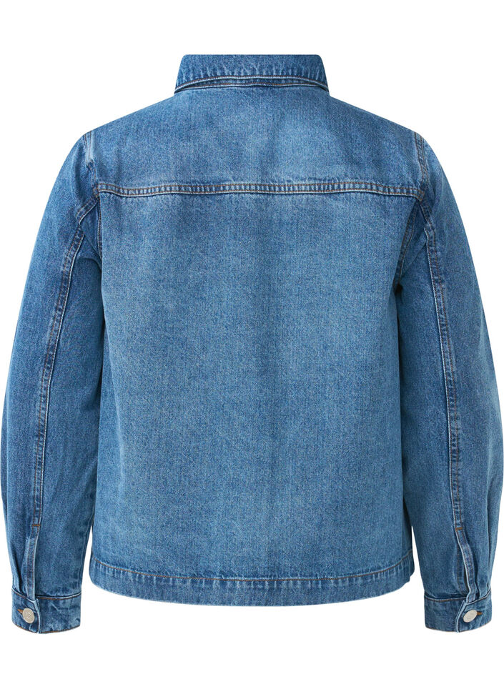 Skjortejakke i denim med lommer, Blue Denim, Packshot image number 1