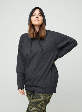 Sweatshirt med justerbar bunn, Black Mel., Model image number 0