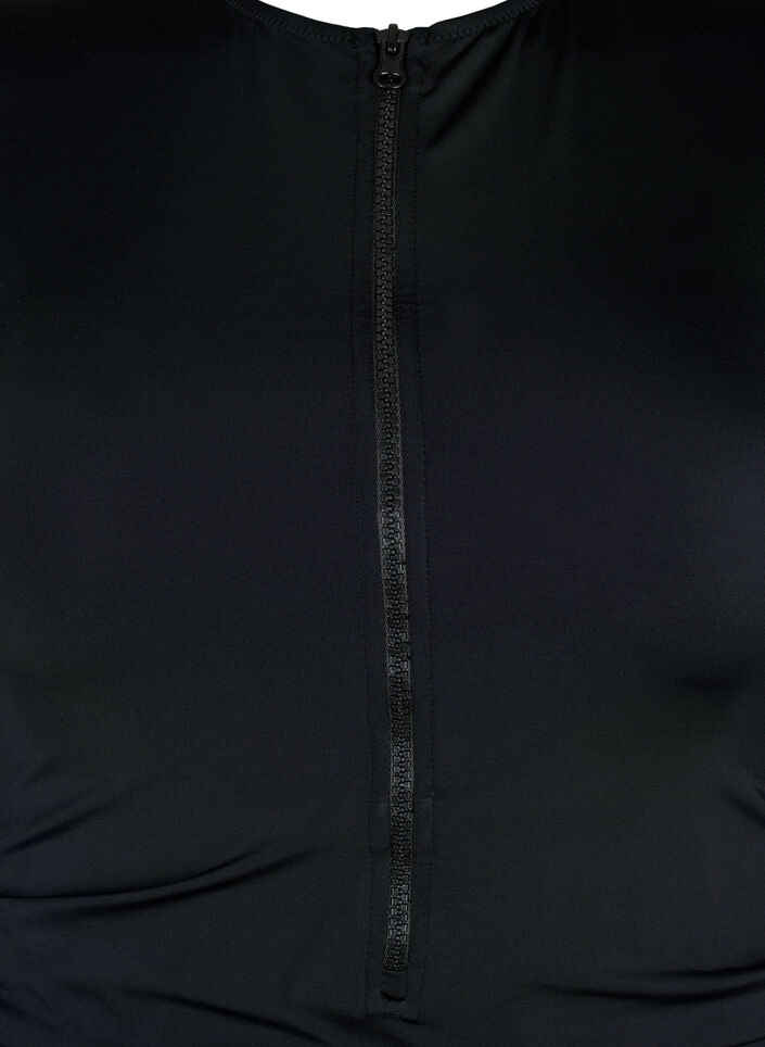 Badedrakt med glidelås og korte ermer, Black, Packshot image number 2