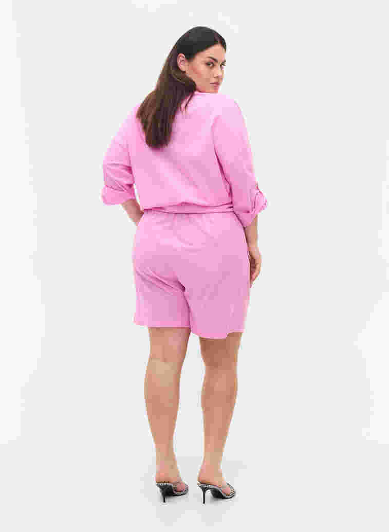 Løse shorts i bomullsmiks med lin, Begonia Pink, Model image number 0