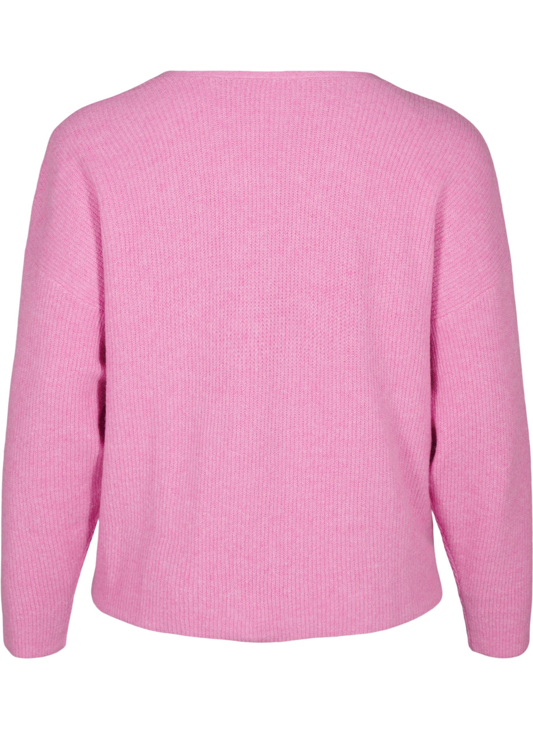Zizzi Strikket cardigan med knytebelte, Begonia Pink Mel., Packshot image number 1
