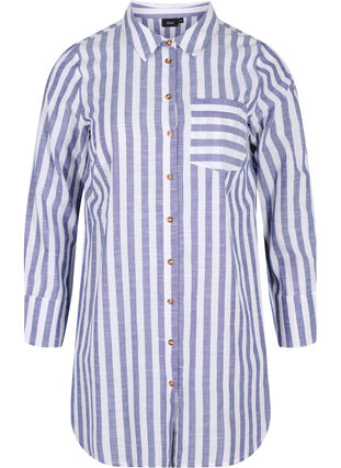 Lang stripete skjorte i bomull, Blue Y/D, Packshot image number 0