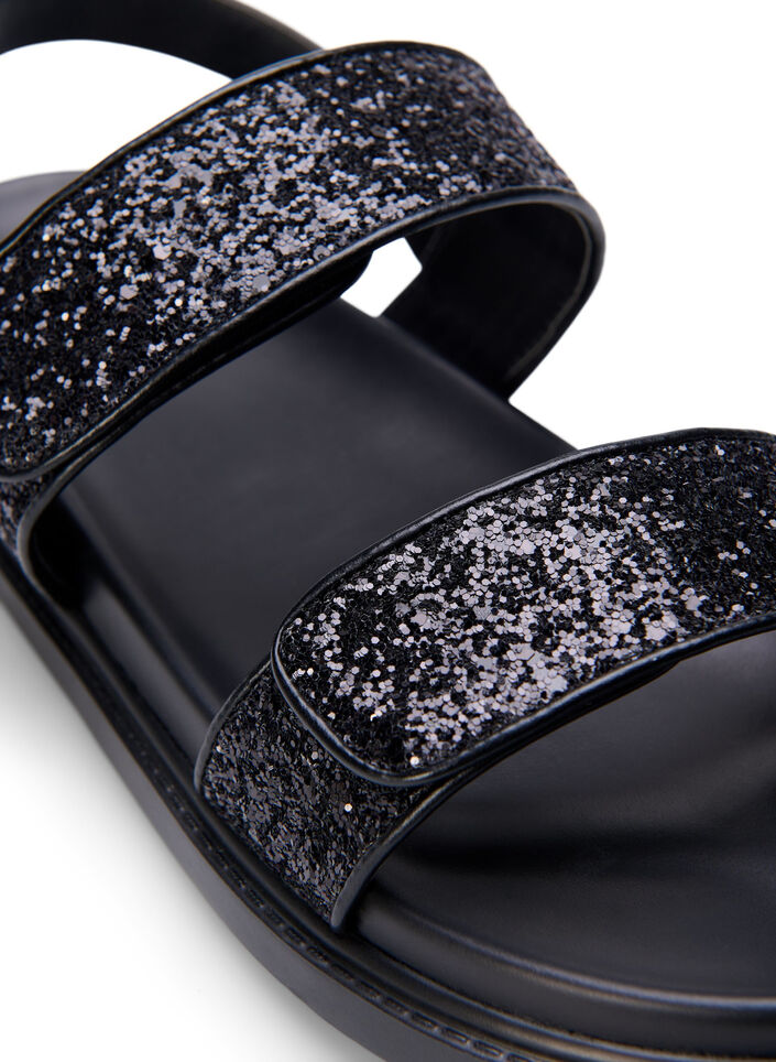 Wide fit - Glitter sandal med borrelåslukking, Svart, Packshot image number 3