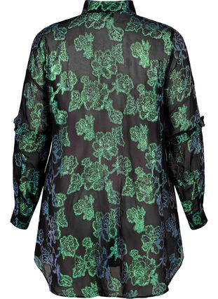 Lang skjorte i viskose med lurex struktur, Black W. Green Lurex, Packshot image number 1
