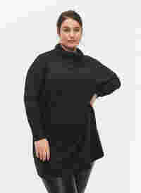 Tunika med lange ermer og høy hals, Black, Model