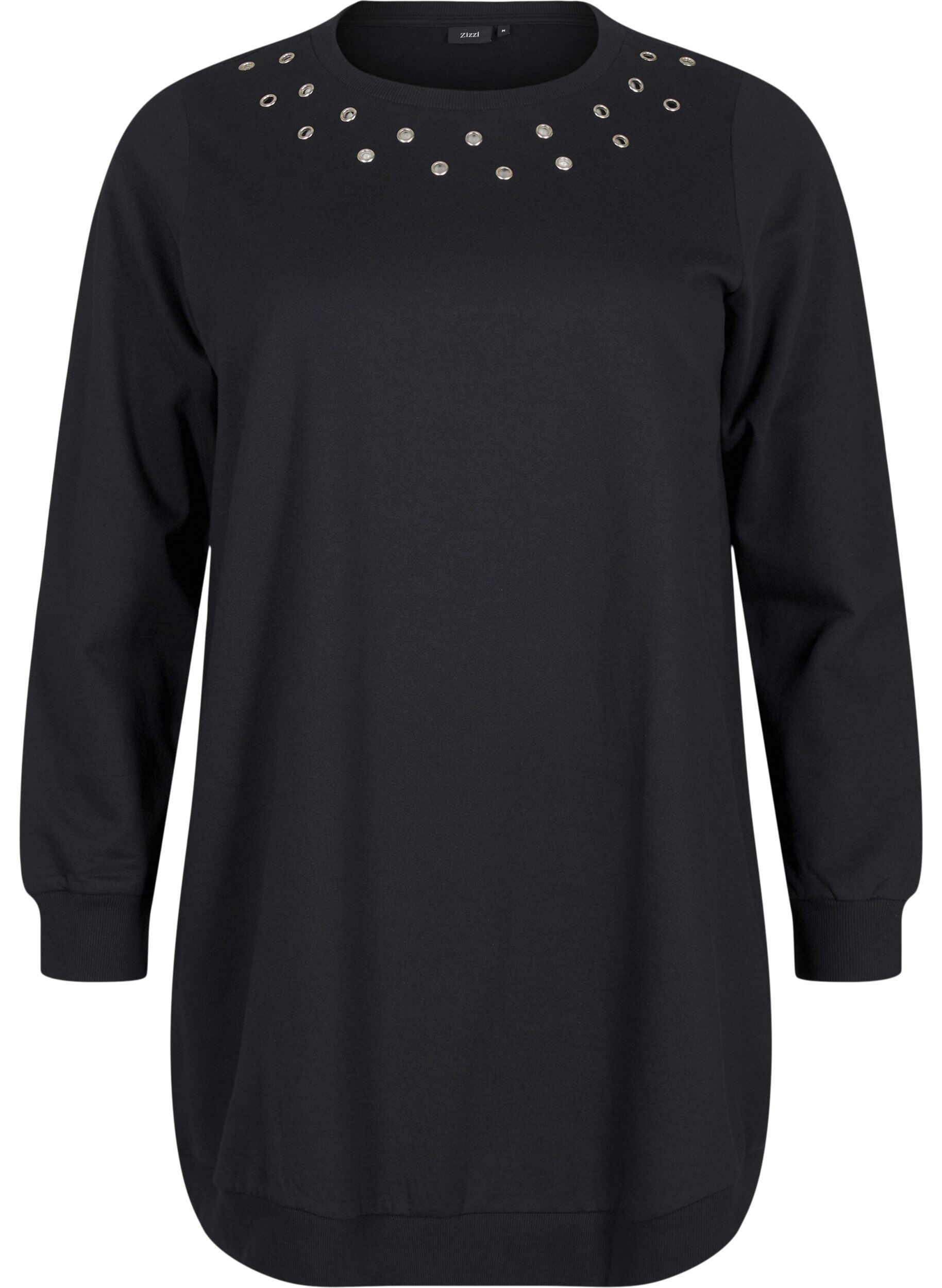 Zizzi Sweat-tunika med metalldetaljer, Black, Packshot image number 0