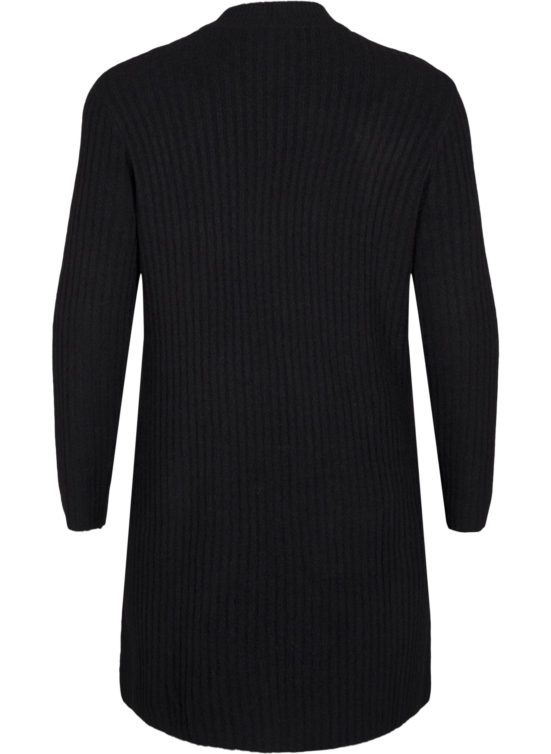 Zizzi Kort ribbestrikket kjole med rund hals, Black, Packshot image number 1