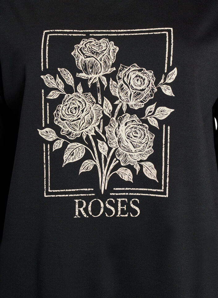 Genser med rosetrykk og rhinesteiner, Svart, Packshot image number 2