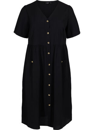 Kortermet kjole med knapper og lommer, Black, Packshot image number 0