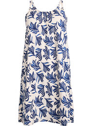 Midi strap dress in organic cotton, Off W.Blue Leaf AOP