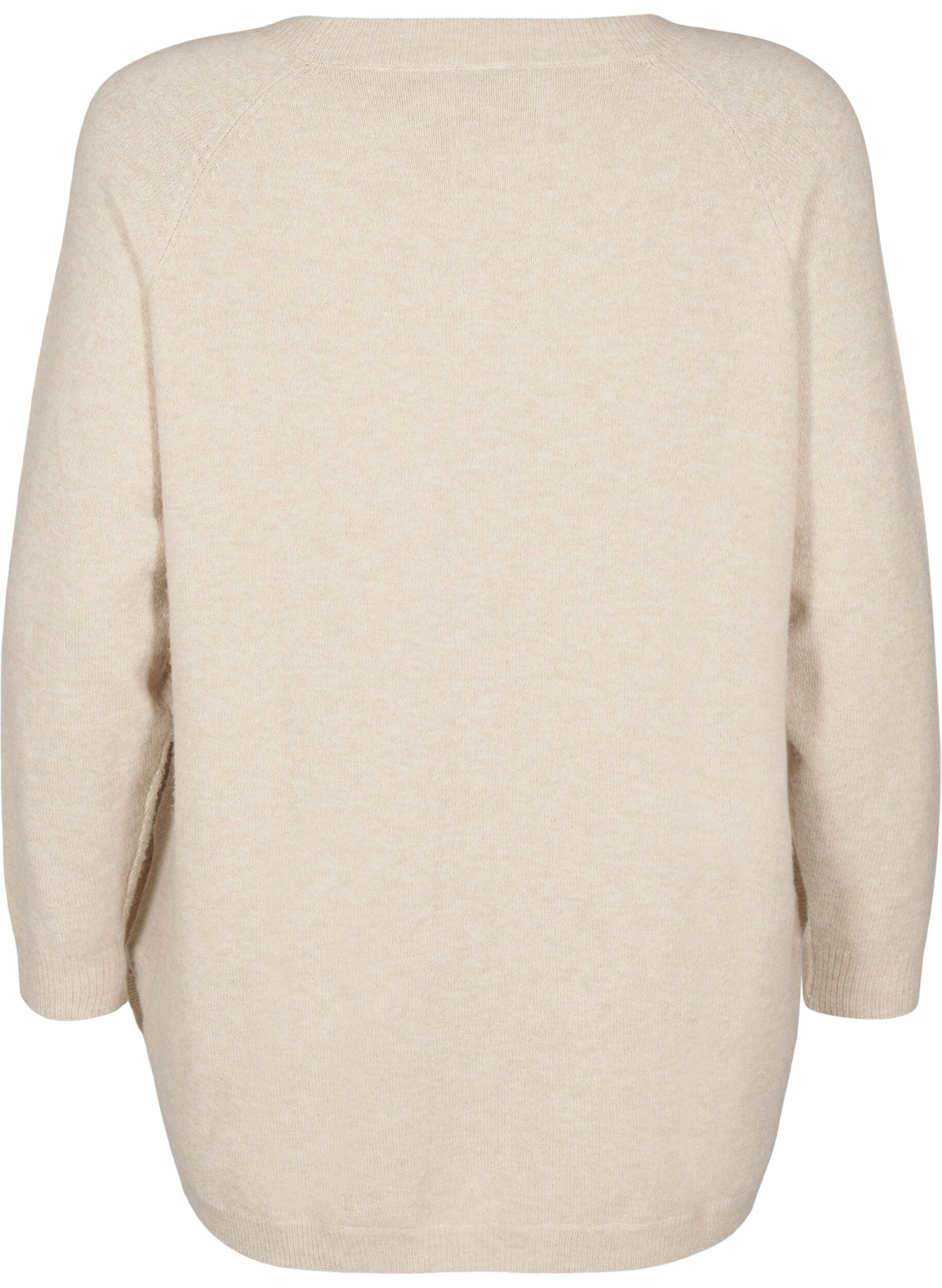 Zizzi Strikket bluse med perledetaljer, Pumice Stone Mel., Packshot image number 1