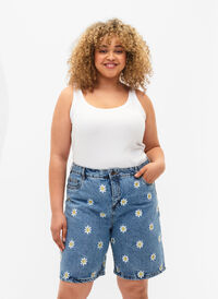 Mille shorts med høyt liv og broderte blomster , Light Blue Flower, Model