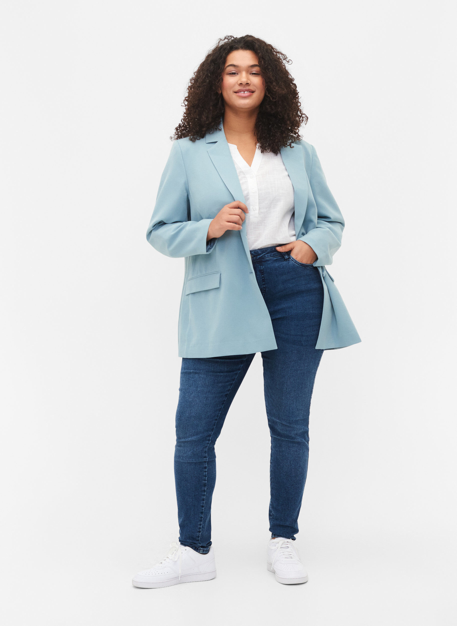 Zizzi Klassisk blazer med knappelukking, Citadel, Model image number 2