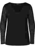 Tettsittende bluse i mesh med V-hals, Black