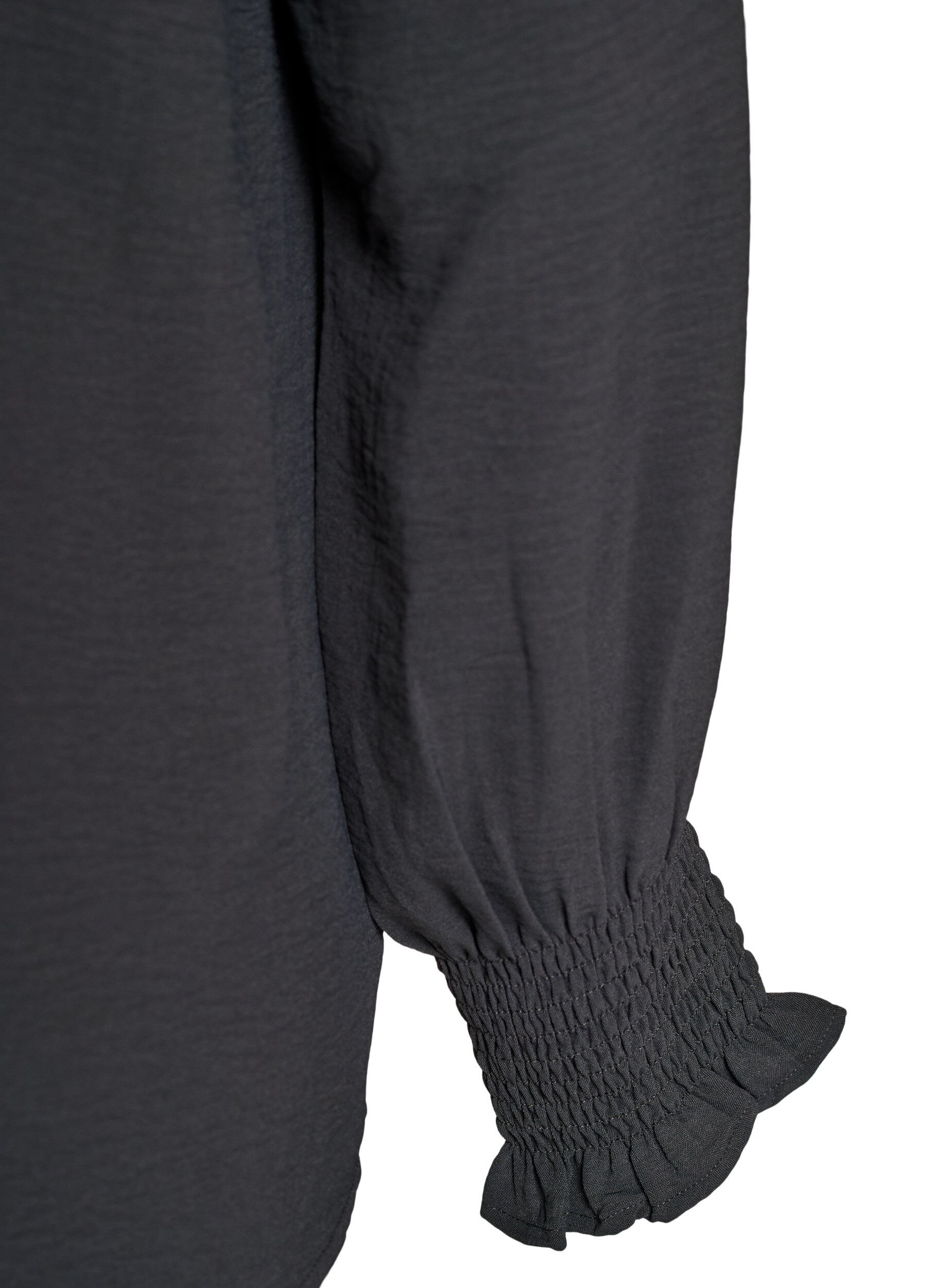 Zizzi Bluse med smockmansjetter og V-hals, Gr&aring;, Packshot image number 3