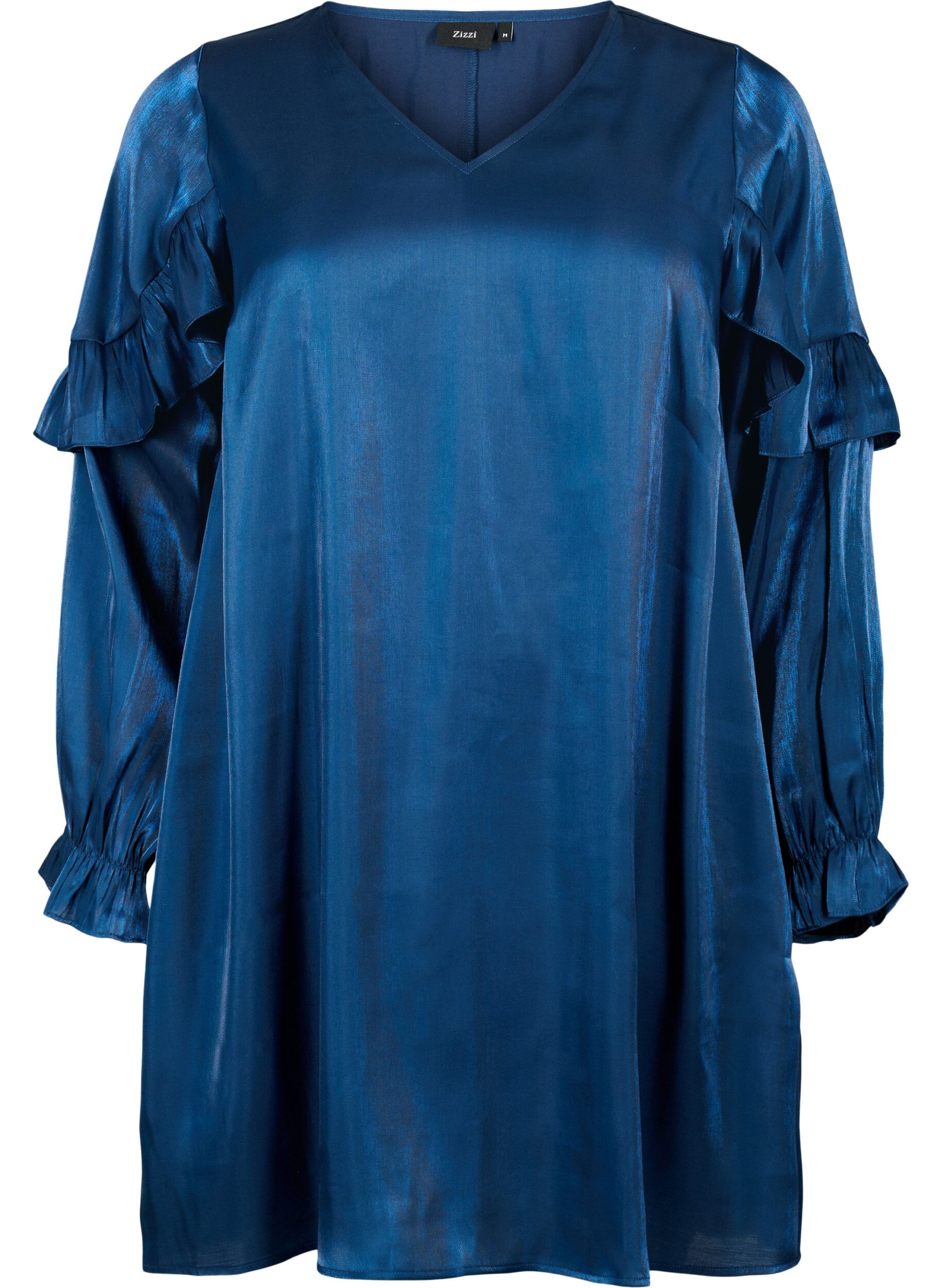 Zizzi Kjole i viskose med v-hals og volanger, Titan, Packshot image number 0