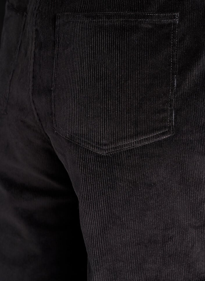 Cordfløyelsbukser med høy midje og vide ben, Svart, Packshot