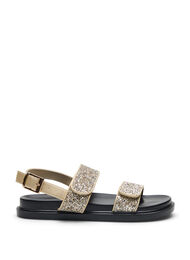 Wide fit - Glitter sandal med borrelåslukking, Golden Glitter