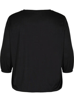 Ensfarget bluse med 3/4-ermer, Black, Packshot image number 1