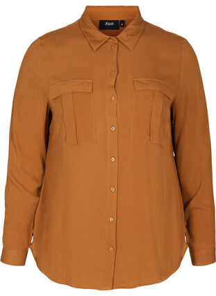 Viskoseskjorte med lommer på brystet, Argan Oil, Packshot image number 0