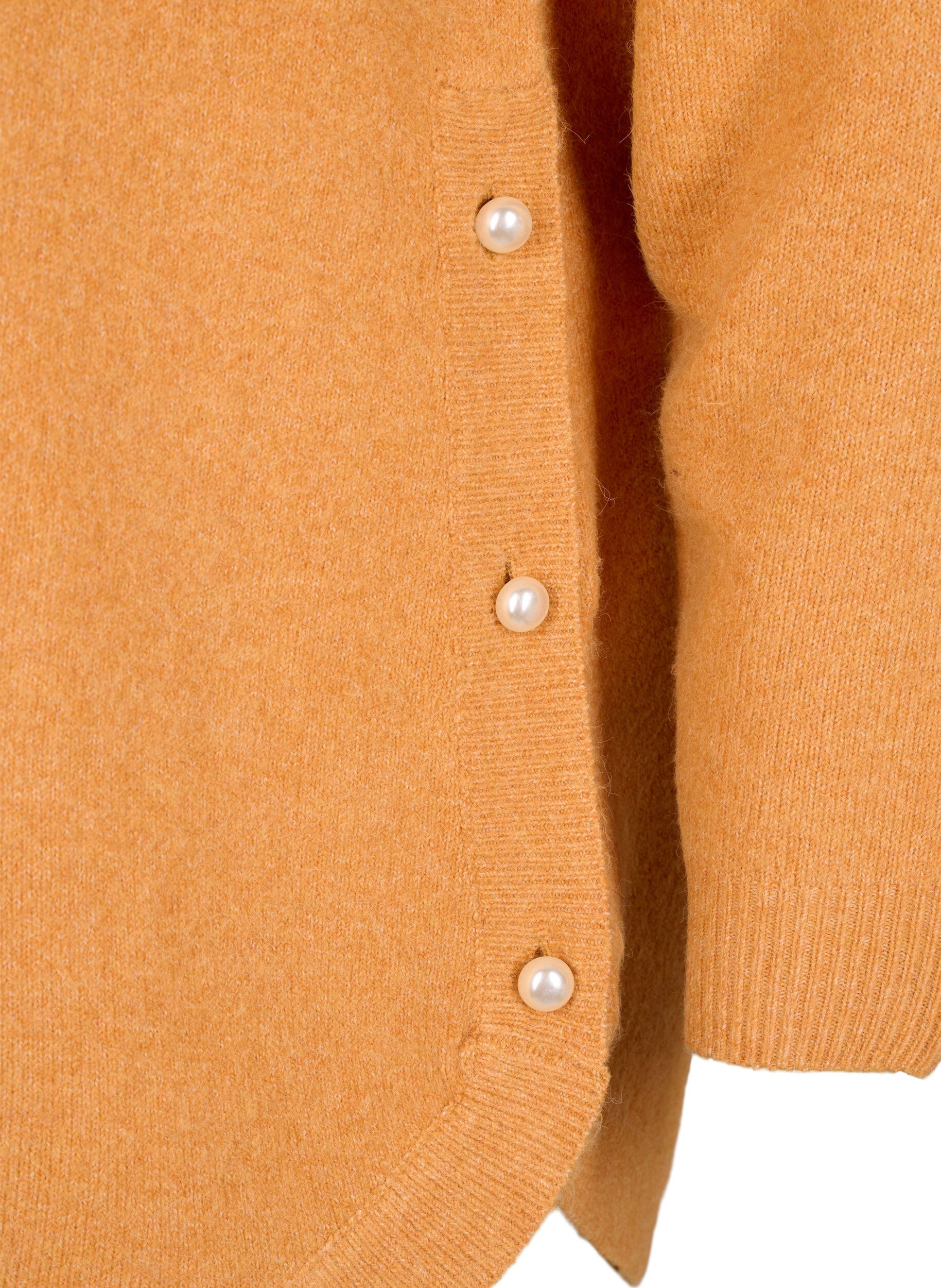 Zizzi Strikket bluse med perledetaljer, Yam White Mel., Packshot image number 3