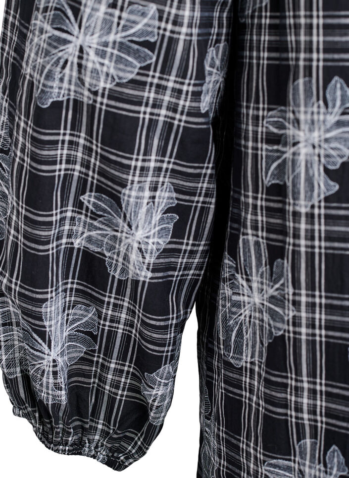 Kort kjole med rutet og blomstertrykk, Svart, Packshot image number 3