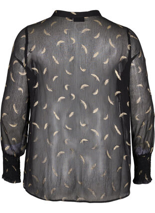 Transparent skjorte med lurexmønster, Black, Packshot image number 1