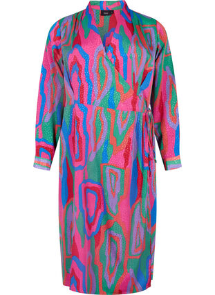 Mønstrete omslagskjole med lange ermer, Colorfull Art Print, Packshot image number 0