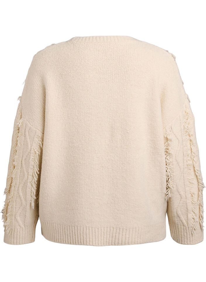 Strikk med rund hals og teksturert mønster, Beige, Packshot