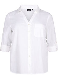 Skjortebluse med knappelukking i bomull-lin-blanding, Bright White