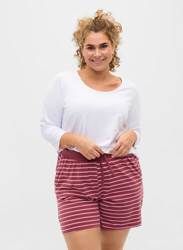 Zizzi Basis t-skjorte med 3/4-ermer, Bright White, Model image number 0